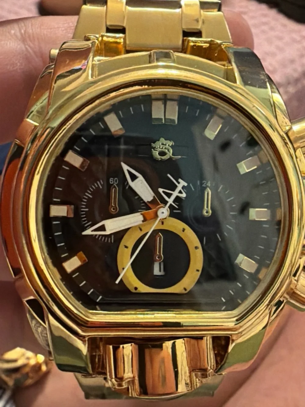 Gold-Tone Men's Chronograph Watch with Black Dial